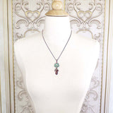 Czech Glass Pendant Necklace with Artisan Flower Beads, Mint Green and Champagne