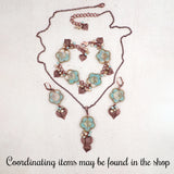 Czech Glass Pendant Necklace with Artisan Flower Beads, Mint Green and Champagne