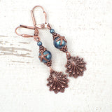 Teal Crystal Pearl Earrings with Starfish and Seashells