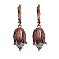 Vintage Style Tulip Earrings with Teal Czech Glass Beads