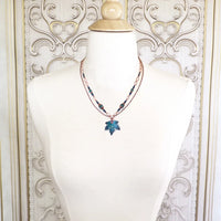 Hand Painted Maple Leaf Necklace with Teal Swarovski Crystals